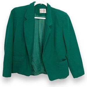 Pendleton Crop Blazer Jacket Women's 12 Petite Green Lined 100% Wool Academia